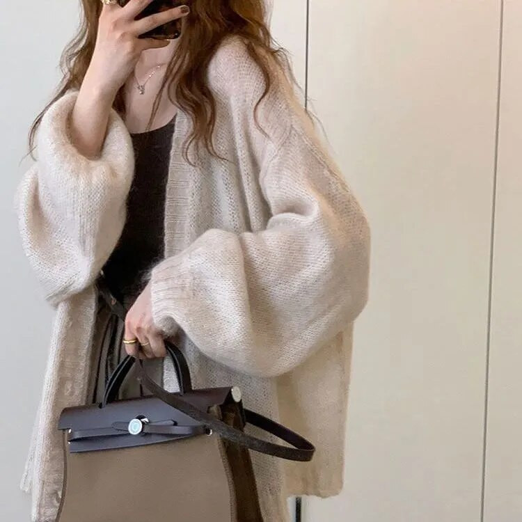 Yasuk sügistalvine vabaaja naiste triiksärgid Lihtne pehme kootud kampsun Õrn soe kampsun mantel Temperament kontori-daam