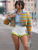 Imelik puss triibuline kampsun naiste sügistrend Ebaregulaarne tõmblukk veniv pikkade varrukatega vabaaja tänavarõivad Hipster Crop mantel