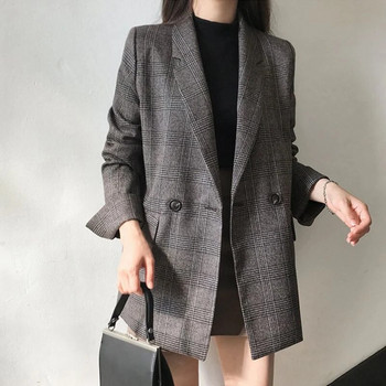 Γυναικεία χειμερινά καρό παλτό κορεατικής μόδας Κομψό μασίφ χοντρό μπουφάν Γυναικείο διπλό στήθος Γυναικείο Μακρύ παλτό