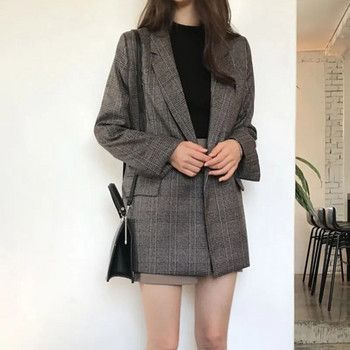 Γυναικεία χειμερινά καρό παλτό κορεατικής μόδας Κομψό μασίφ χοντρό μπουφάν Γυναικείο διπλό στήθος Γυναικείο Μακρύ παλτό