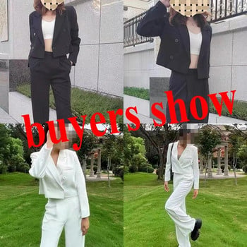 Lucyever Black Cropped Blazers για Γυναικεία Κορεάτικη μόδα κοστούμι γραφείου με διπλό στήθος Γυναικείο vintage μακρυμάνικο πανωφόρι