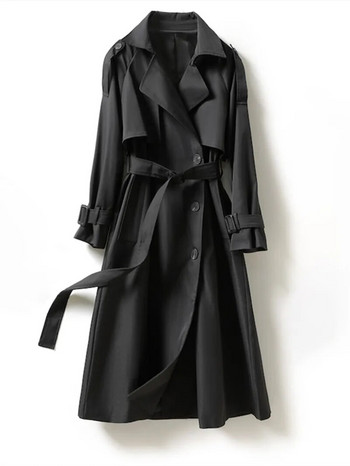 Елегантни дълги дамски тренчкоти в цвят каки Винтидж двуредна черна ветровка Корейски ежедневни широки дълги горни палта Streetwear