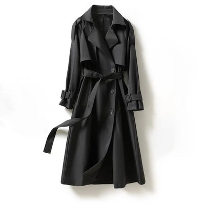 Elegantsed khakivärvi pikad mantlid naistele Vintage kaherealine must tuulejakk Korea vabaaja vaba pika mantliga tänavarõivad