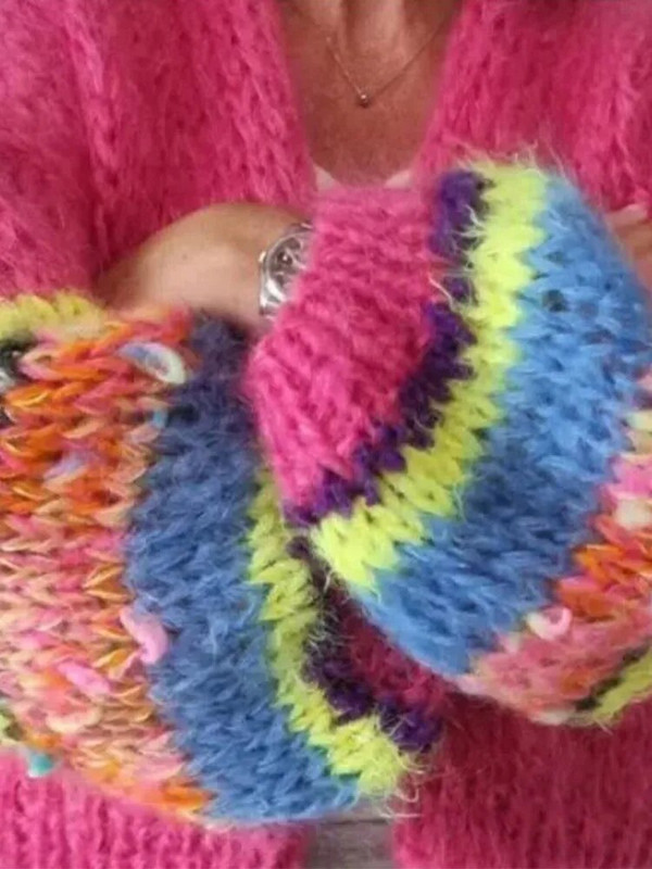 Õõnespaneelidega lipsuvärvi kint naiste kampsun, sügisene pika laternaga varrukatega naiste kampsun 2023 moodne lahtine lühike naiste mantel