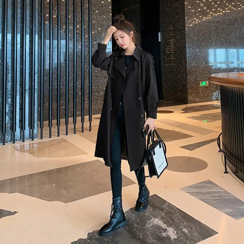 Vöömantlid Naiste sügis-talv uus Korea klassikaline kaherealine ülikoolistiilis lahtised pikad naisteriided välisrõivad