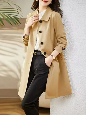 Тренчкот за жени 2023 г. Ново в модата Дрехи в корейски стил Овърсайз ретро Едноцветно ежедневно женско палто Елегантни дамски якета