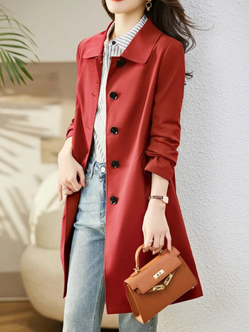 Тренчкот за жени 2023 г. Ново в модата Дрехи в корейски стил Овърсайз ретро Едноцветно ежедневно женско палто Елегантни дамски якета