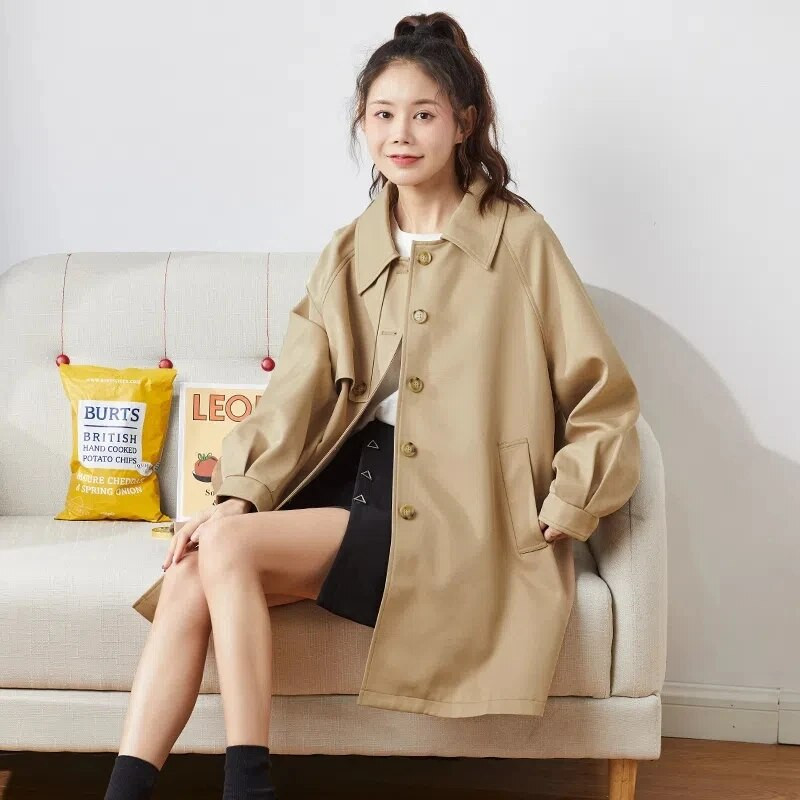 Klassikalised üherealised lahtised keskmise pikkusega mantlid 2023. aasta moodne pikkade varrukatega naiste tuuletõkke kevad-sügis tänavarõivaste jope