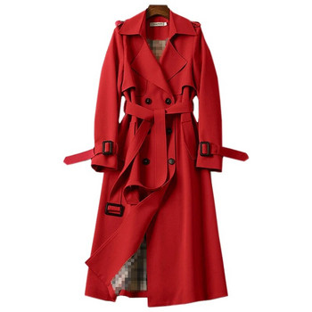 Модно палто с колан Дамско ново двуредно средно дълго дамско тренч Висококачествено палто Ветровка Дамски тренч