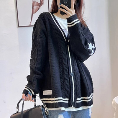 Talvised lahtised kardiganid naiste tärniga tikitud Tay Vintage Y2K tänavarõivad, üherealised pikkade varrukatega top Swift kootud kampsunid