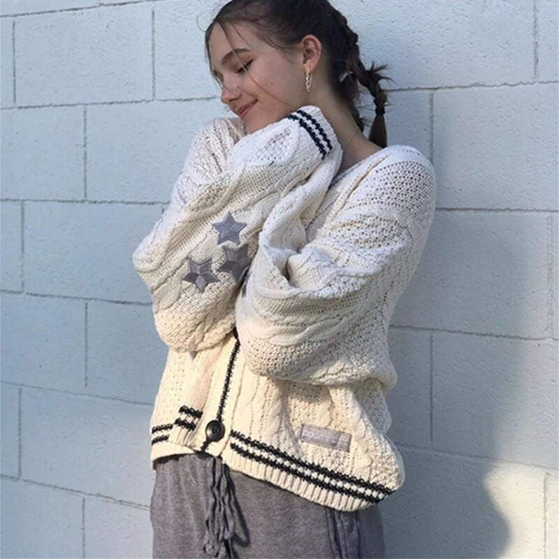 Talvised lahtised kardiganid naiste tärniga tikitud Tay Vintage Y2K tänavarõivad, üherealised pikkade varrukatega top Swift kootud kampsunid
