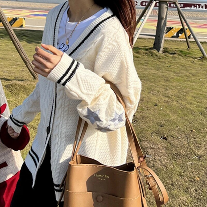 Talvised lahtised kardiganid naiste tärniga tikitud Tay Vintage Y2K tänavarõivad, üherealised pikkade varrukatega top Swift kootud kampsunid