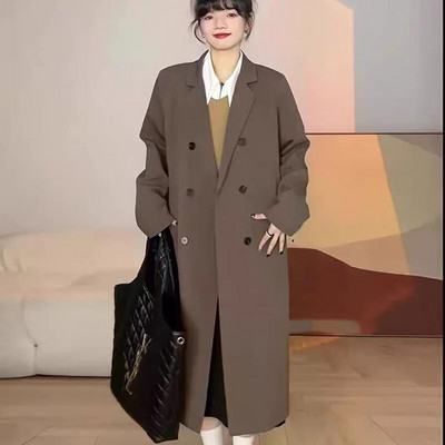 Khakivärvi bleisermantlid Naiste pikad Y2k vabaaja Gabardina jakid korealane Abrigo kaherealine tuulejakk Casaco uus chaquetas