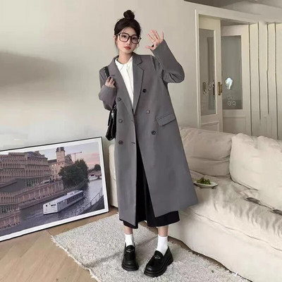 Khakivärvi bleisermantlid Naiste pikad Y2k vabaaja Gabardina jakid korealane Abrigo kaherealine tuulejakk Casaco uus chaquetas