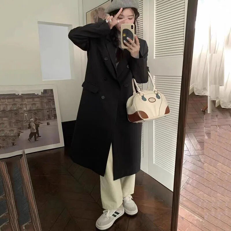 Khakivärvi bleisermantlid Naiste pikad Y2k vabaaja Gabardina jakid korealane Abrigo kaherealine tuulejakk Casaco uus chaquetas