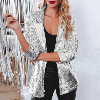Γυναικείες γυαλιστερές παγιέτες Blazer Casual με μακρυμάνικο Shimmer Glitter Party Γυαλιστερό παλτό με πέτο Fall Rave Εξωτερικά ρούχα Blazer Mujer