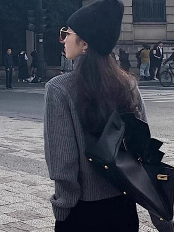 Y2k Estetski Harajuku kardigan Mujer Kardigan s dolčevitom i uličnom odjećom Sive kratke majice s patentnim zatvaračem Jesen 2023. Jednobojni jednobojni pulover