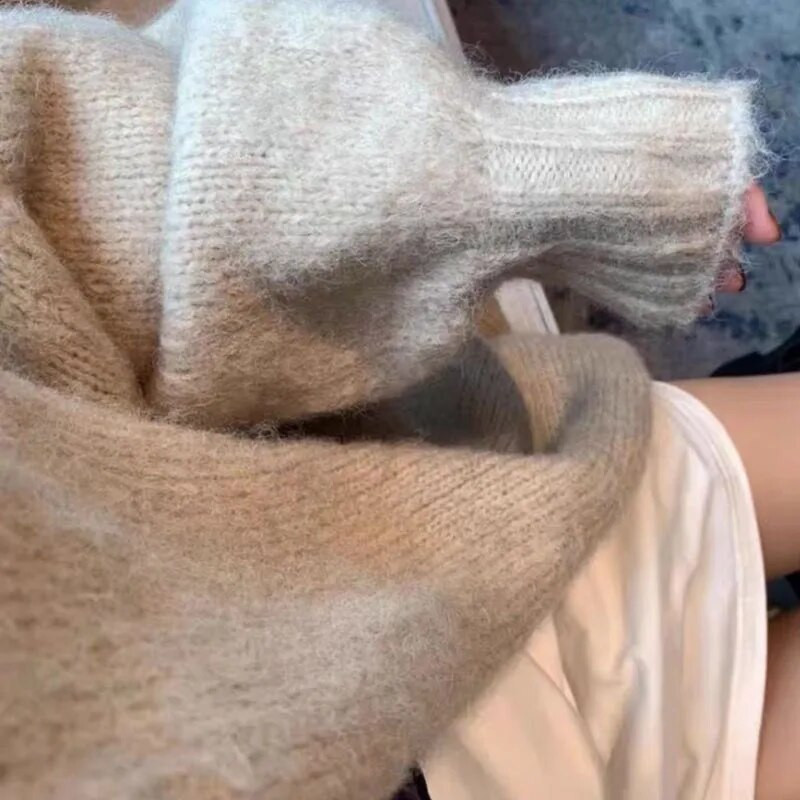 Zoki Jesen Zima Deblja topla ženska vesta s džemperom Korejski lijeni vjetar Mekani višeslojni kardigani Topovi Jednobojni široki pleteni kaputi