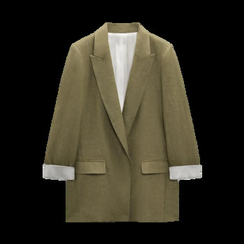 2023 Γυναικεία μοντέρνα μανσέτα λινό μπλέιζερ παλτό Vintage μακρυμάνικο τσέπες με ύφασμα Γυναικεία πανωφόρια κομψά