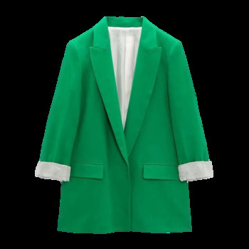 2023 Γυναικεία μοντέρνα μανσέτα λινό μπλέιζερ παλτό Vintage μακρυμάνικο τσέπες με ύφασμα Γυναικεία πανωφόρια κομψά