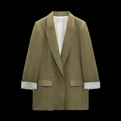 2023 Γυναικεία μοντέρνα μανσέτα λινό μπλέιζερ παλτό Vintage μακρυμάνικο τσέπες με ύφασμα Γυναικεία πανωφόρια κομψά