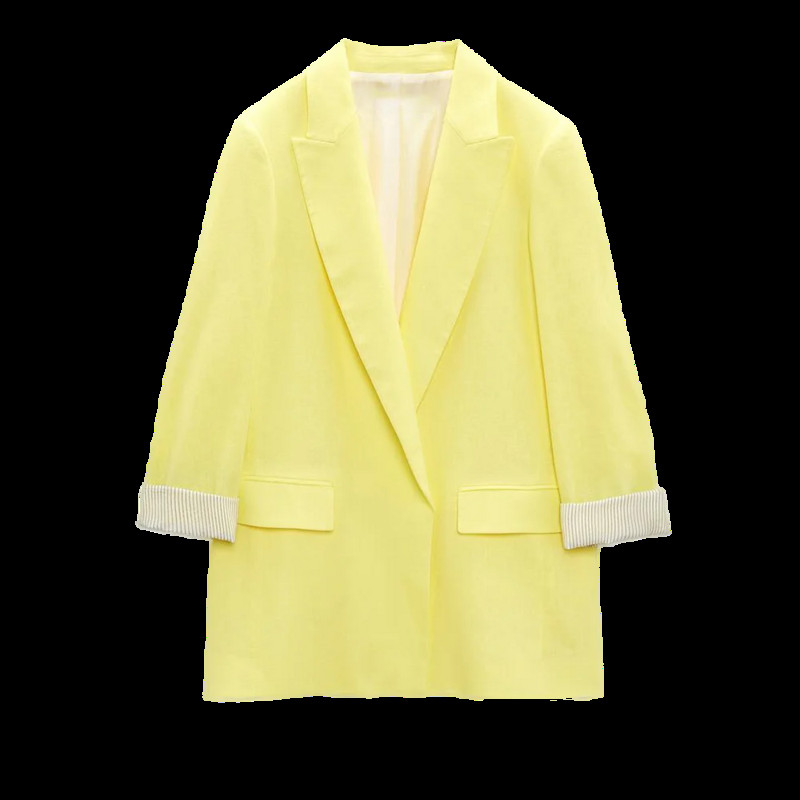 2023 Γυναικεία μοντέρνα μανσέτα λινό μπλέιζερ παλτό Vintage μακρυμάνικο τσέπες με ύφασμα Γυναικεία πανωφόρια κομψά