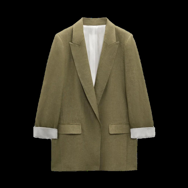 2023 Γυναικεία μοντέρνα μανσέτα λινό μπλέιζερ παλτό Vintage μακρυμάνικο τσέπες με ύφασμα Γυναικεία πανωφόρια κομψά