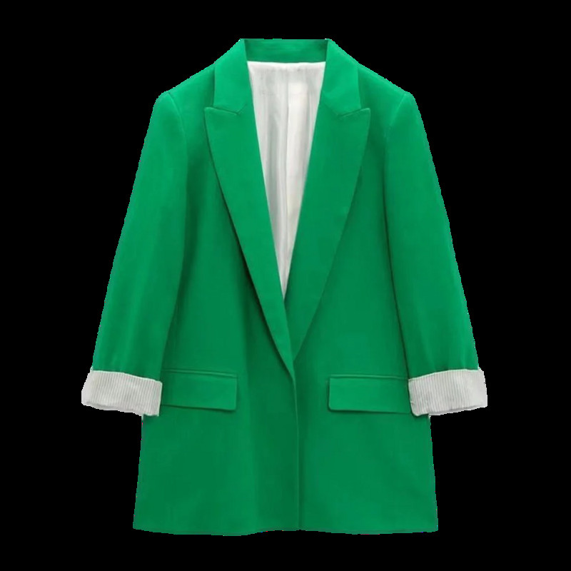 2023 Γυναικεία μοντέρνα μανσέτα λινό μπλέιζερ παλτό Vintage μακρυμάνικο τσέπες με ύφασμα Γυναικεία πανωφόρια κομψά