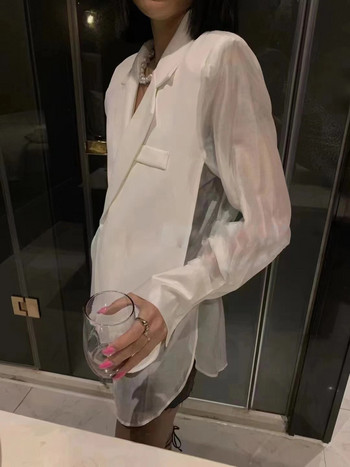 TWOTWINSTYLE Μόδα άνοιξη μονόχρωμο σακάκι για γυναίκες με οδοντωτό γιακά με μακρυμάνικο κορδόνι μέχρι χαλαρά σακάκια γυναικεία στυλ 2022