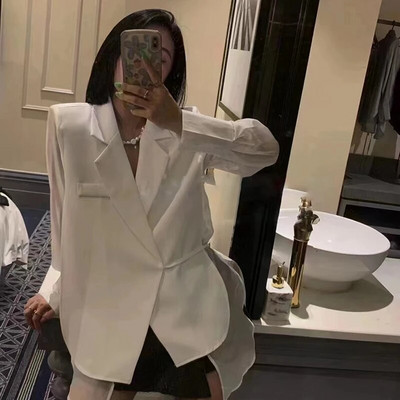 TWOTWINSTYLE Μόδα άνοιξη μονόχρωμο σακάκι για γυναίκες με οδοντωτό γιακά με μακρυμάνικο κορδόνι μέχρι χαλαρά σακάκια γυναικεία στυλ 2022