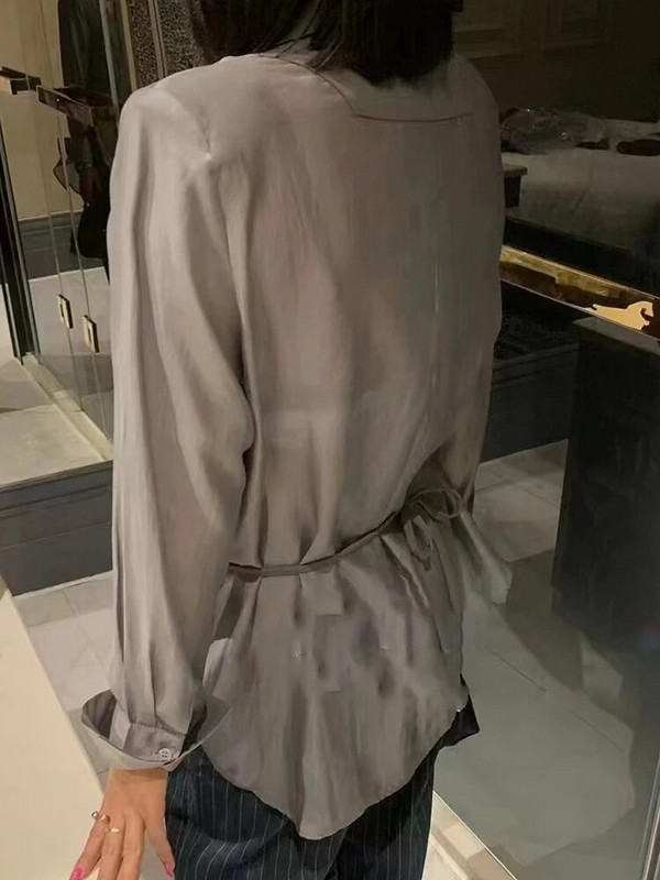 TWOTWINSTYLE Μόδα άνοιξη μονόχρωμο σακάκι για γυναίκες με οδοντωτό γιακά με μακρυμάνικο κορδόνι μέχρι χαλαρά σακάκια γυναικεία στυλ 2022