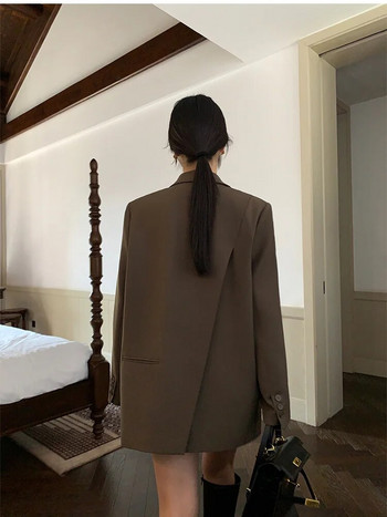 Μαύρο μακρυμάνικο κοστούμι σακάκι για γυναικεία μόδα Κορεατικό πίσω σπαστό γραφείο Lady Blazer Παλτό 2023 Άνοιξη φθινόπωρο μπουφάν