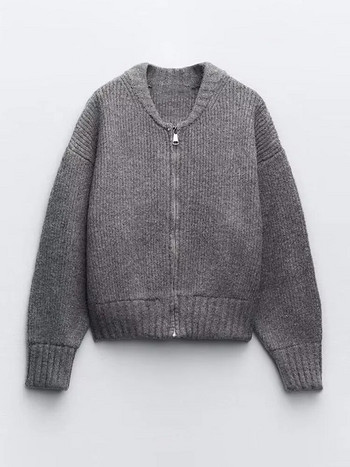 Моден пуловер с плътен цип и кръгла яка за жени High Street 2023 Есен Зима Нов ежедневен трикотаж с дълъг ръкав Дамски топове
