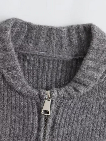 Моден пуловер с плътен цип и кръгла яка за жени High Street 2023 Есен Зима Нов ежедневен трикотаж с дълъг ръкав Дамски топове