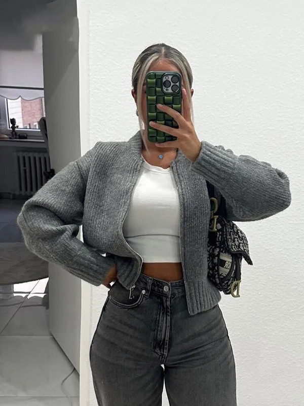 Μοντέρνο πουλόβερ με στρογγυλό γιακά με φερμουάρ για γυναίκες High Street 2023 Φθινόπωρο Χειμώνας Νέα περιστασιακά πλεκτά μακρυμάνικα γυναικεία μπλουζάκια