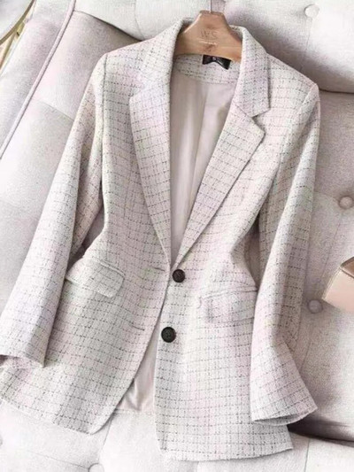 Blazer în carouri Jachetă de modă femei primăvară toamnă cu mânecă lungă casual elegant birou clasic șic temperament blazer nou 2023