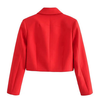 TRAF Съкратено яке Дамско офис облекло Червен блейзър за жени Елегантен стилен дълъг ръкав Ново в якетата Моден къс блейзър