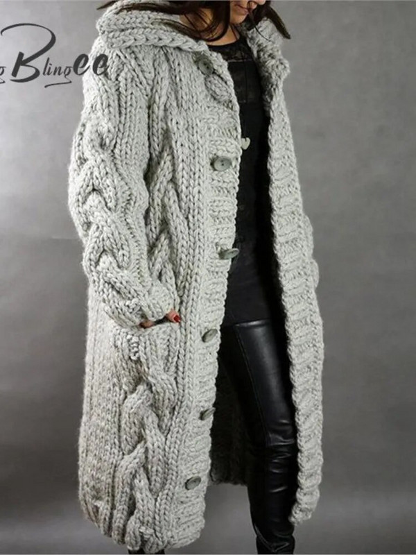 BlingBlingee 2023 Winter Warm Cable Χοντροκομμένη πλεκτή γυναικεία ζακέτα Traf με μακρυμάνικο κουμπιά Φαρδύ πουλόβερ Γυναικείο μπουφάν