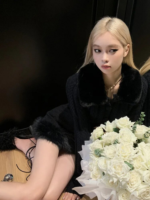 Talvine vintage kootud kampsun naiste Korea mood karusnaha õhuke naiste kardigan pikkade varrukatega vabaaja soe Y2K lühike kampsun 2023