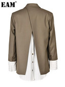 EAM Khaki seljaga triibuline bleiser, naiste suur vabaaja uus rev, pikkade varrukatega avara jaki moodne kevad-sügis 2023 2R377104