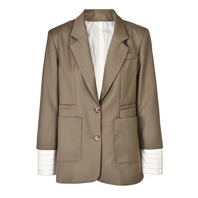 EAM Khaki seljaga triibuline bleiser, naiste suur vabaaja uus rev, pikkade varrukatega avara jaki moodne kevad-sügis 2023 2R377104