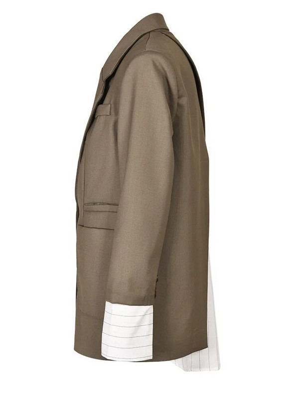 EAM Khaki seljaga triibuline bleiser, naiste suur vabaaja uus rev, pikkade varrukatega avara jaki moodne kevad-sügis 2023 2R377104