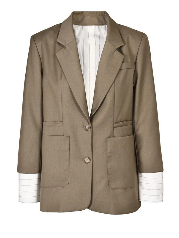 EAM Khaki seljaga triibuline bleiser, naiste suur vabaaja uus rev, pikkade varrukatega avara jaki moodne kevad-sügis 2023 2R377104