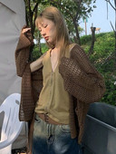 Deeptown Harajuku silmkoeline kardigan naiste vintage õõnsad ülisuured kampsunid Korea moe vaba vabaaja pikkade varrukatega õhukesed topid