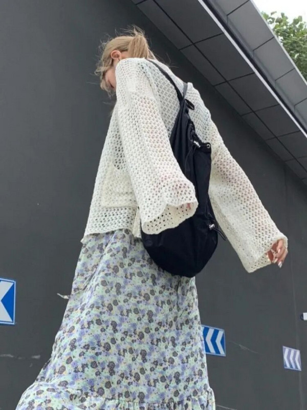 Deeptown Harajuku silmkoeline kardigan naiste vintage õõnsad ülisuured kampsunid Korea moe vaba vabaaja pikkade varrukatega õhukesed topid