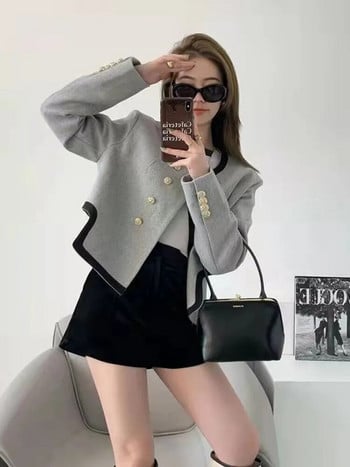 Γυναικεία Blazer Chic Κομψά ρούχα με στρογγυλή λαιμόκοψη Casual Temperament Διπλό στήθος ακανόνιστο μακρυμάνικο παλτό Ρούχα Κορυφαία νέα