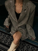 Tossy Sequin Glitter κοστούμι πέτο για γυναίκες Πολυτελή μακρυμάνικη μόδα με τσέπη Κομψό γυναικείο κοστούμι sparkle παλτό