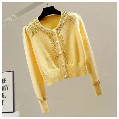 Neploe O Kaelus Pärlitega Teemantidega Ülerõivad Sügisene ühevärviline pikkade varrukatega Üherealine kampsun Y2k Riided Kampsun naistele