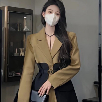 Πρωτότυπο σχέδιο Blazer Γυναικεία Μόδα Νέα χαλαρή τσέπη Κορεάτικη τσέπες με μονό στήθος Mujer με ζώνη