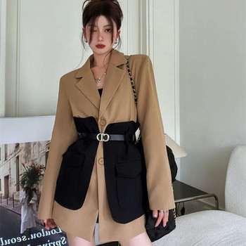 Πρωτότυπο σχέδιο Blazer Γυναικεία Μόδα Νέα χαλαρή τσέπη Κορεάτικη τσέπες με μονό στήθος Mujer με ζώνη